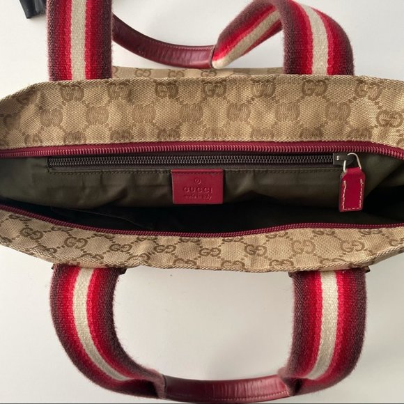 Authentic Gucci GG Monogram Medium Web Handle Bucket Tote - Picture 6 of 16